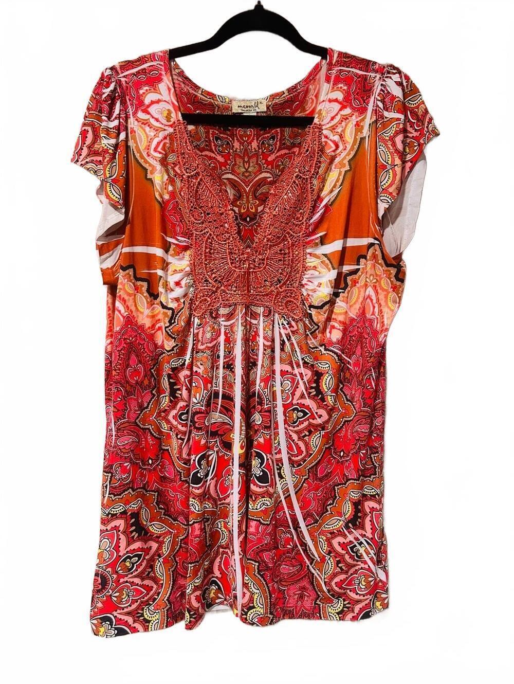 Y2K Boho Embroidered Paisley Tunic top